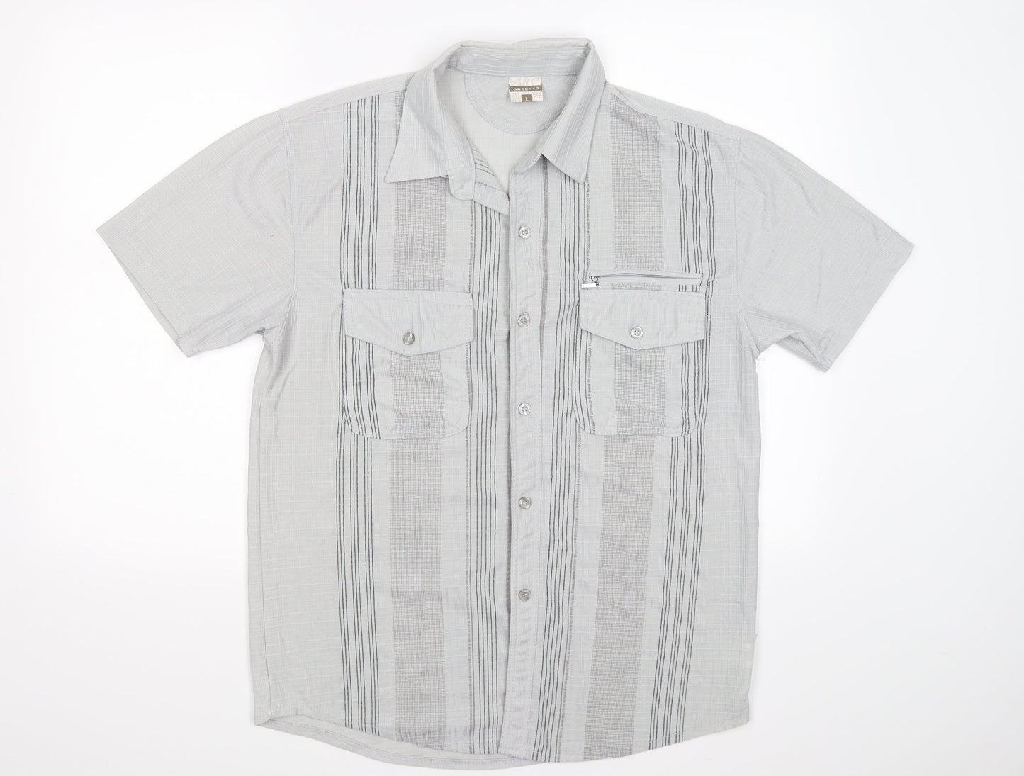 GREEN-g Mens Grey Check   Button-Up Size L