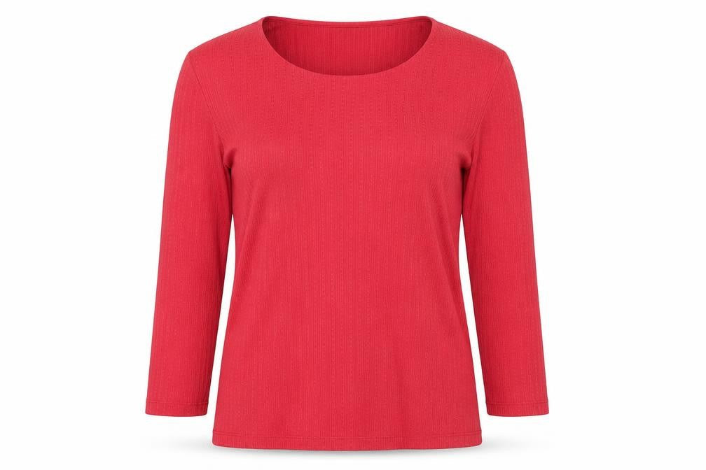 Front view of eastx women’s red basic t-shirt, size UK 14