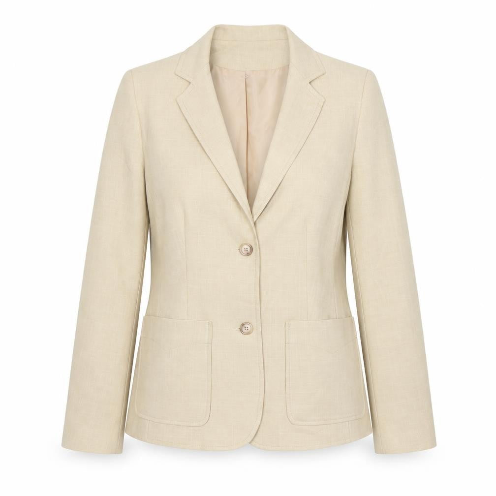 Front view of NL Collection women’s beige jacket suit jacket, size UK 10