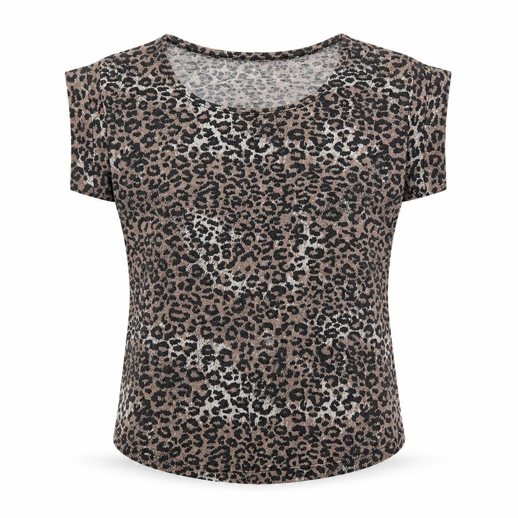 Front view of New Look women’s beige animal print basic t-shirt, size UK 8