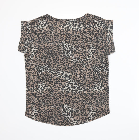New Look Womens Beige Animal Print  Basic T-Shirt Size 8