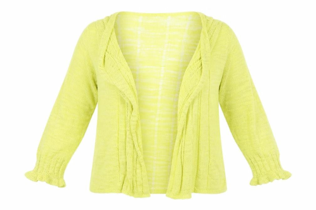 Front view of Per Una women’s green knit cardigan jumper, size UK 12