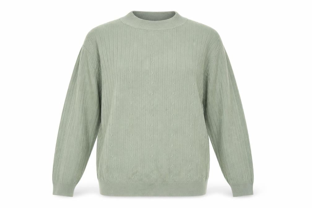 Front view of Design Essentials women’s green knit jumper, size M