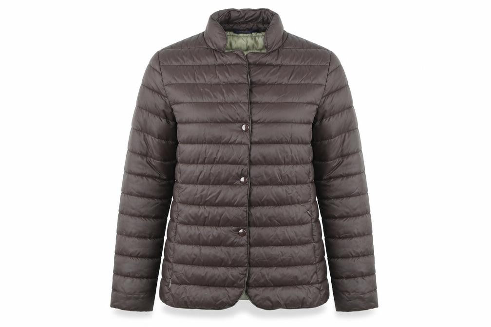 Front view of Preworn women’s brown jacket coat, size L
