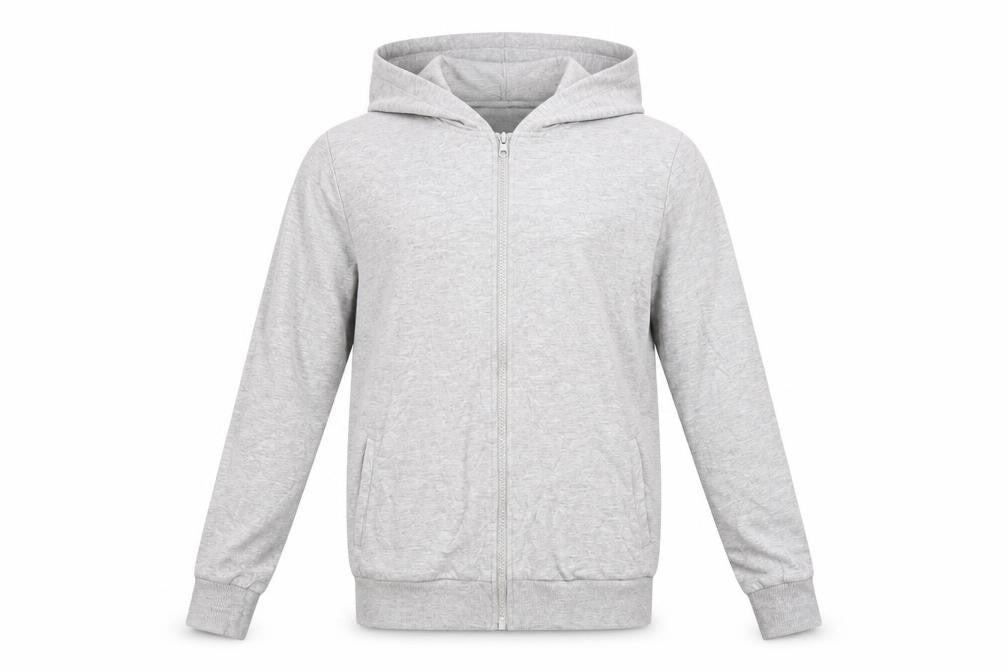 Front view of Preworn girls’ grey full zip hoodie, size 12-13, years