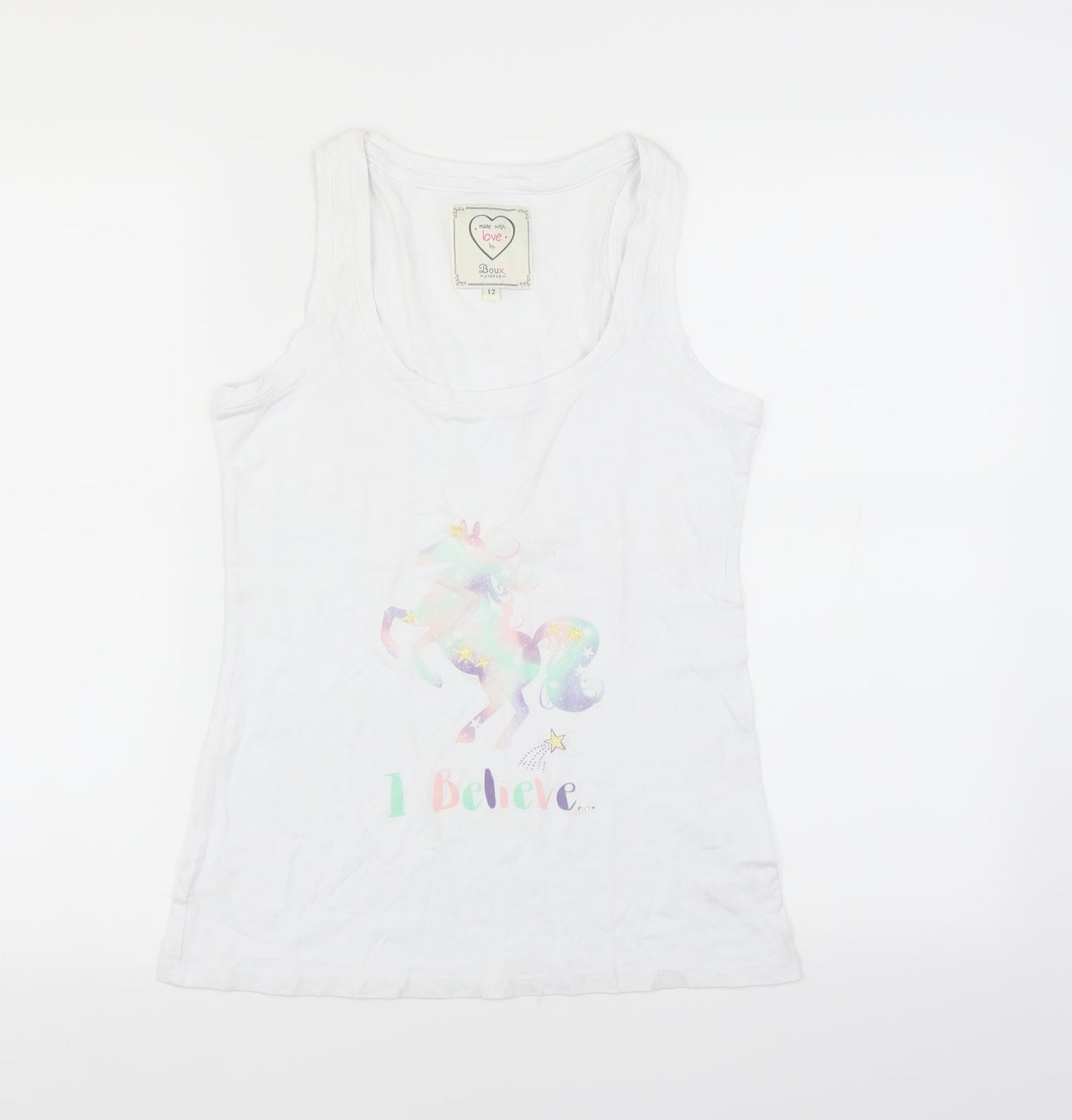 Boux Avenue Womens White Solid  Top Pyjama Top Size 12  - unicorn