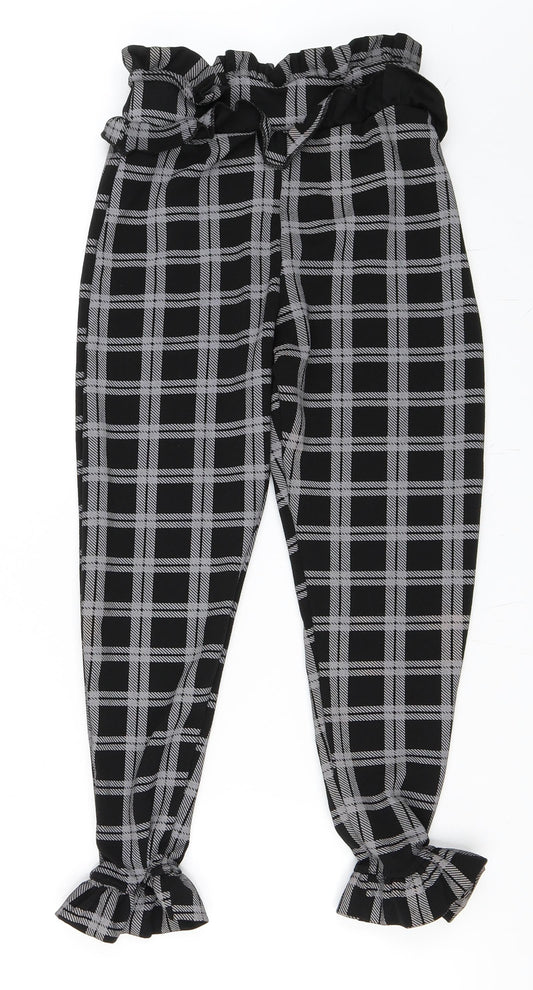 PRETTYLITTLETHING Womens Black Check  Cropped Trousers Size 6 L20 in