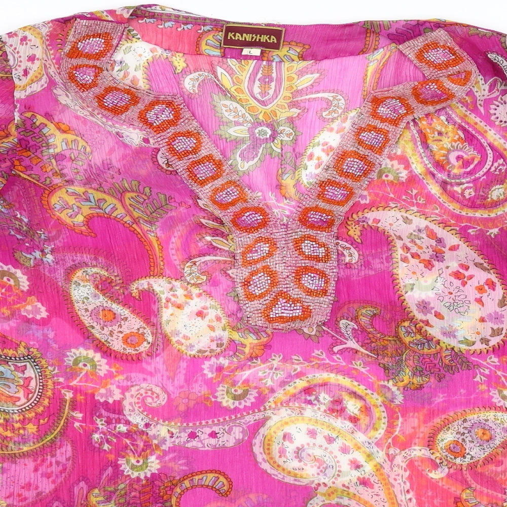 kanizhka Womens Pink Floral  Basic Blouse Size L