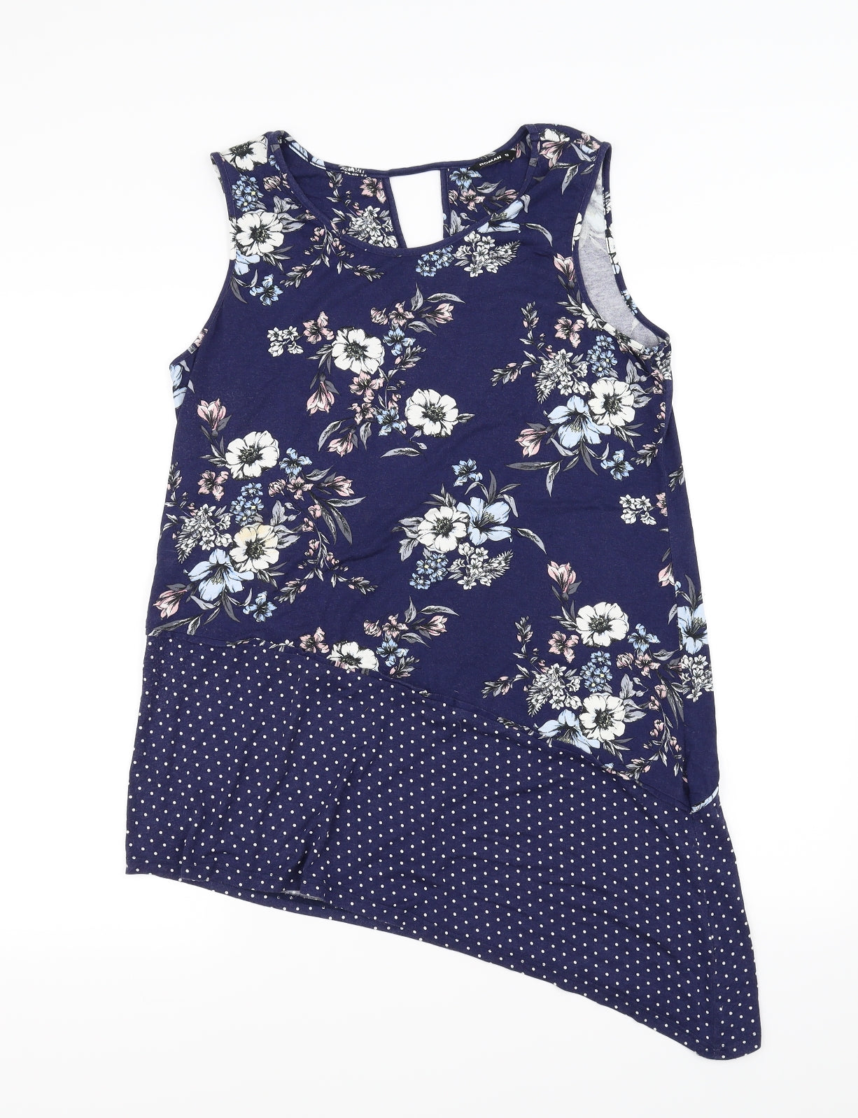 Roman Womens Blue Polka Dot  Basic T-Shirt Size 12