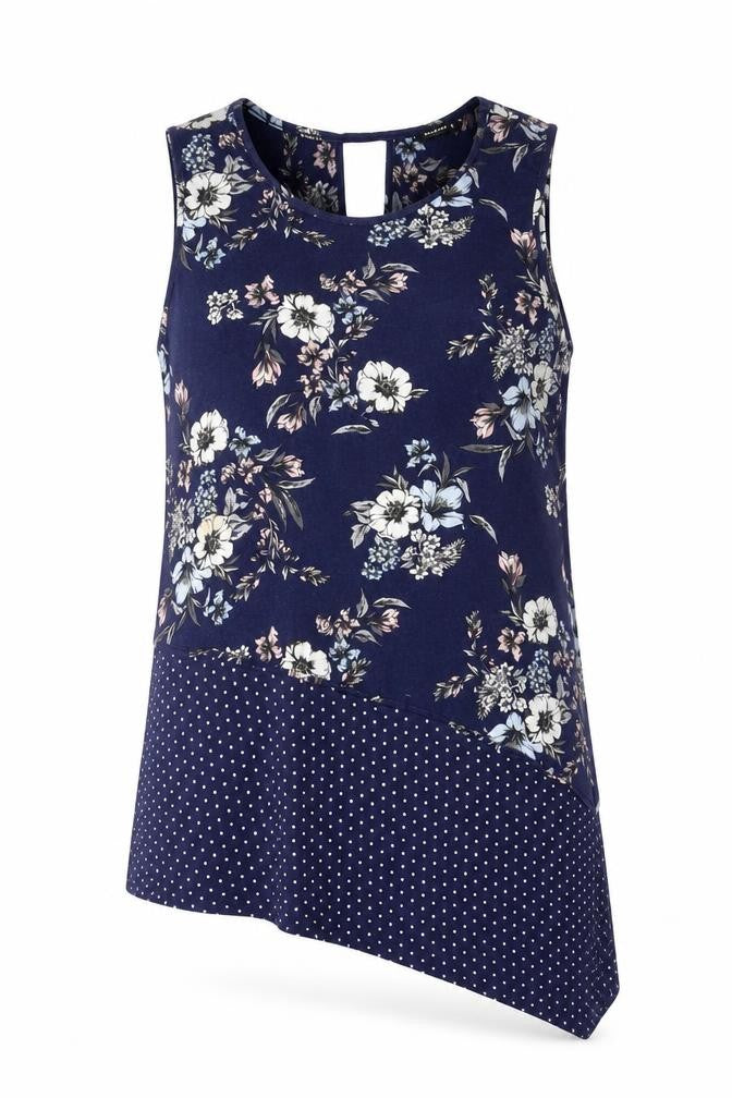 Front view of Roman women’s blue polka dot basic t-shirt, size UK 12