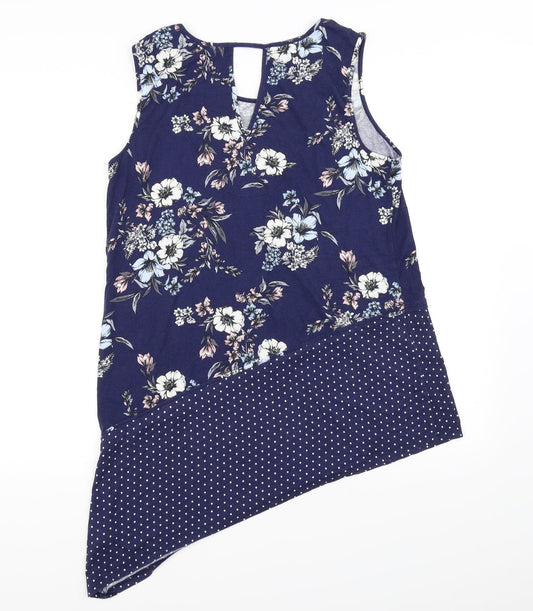 Roman Womens Blue Polka Dot  Basic T-Shirt Size 12