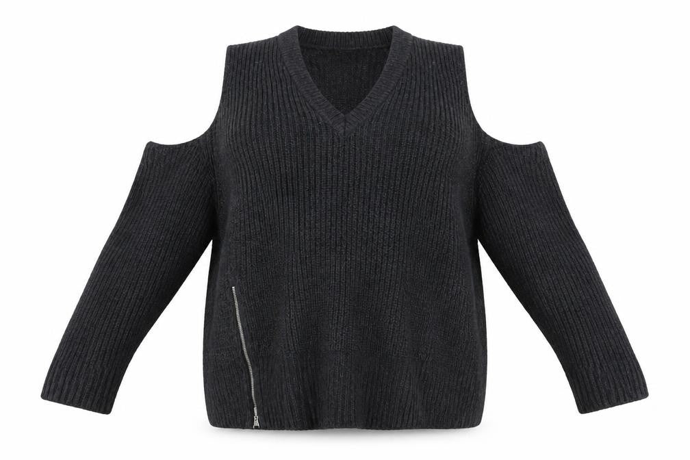 Front view of QED London women’s grey cardigan jumper, size M