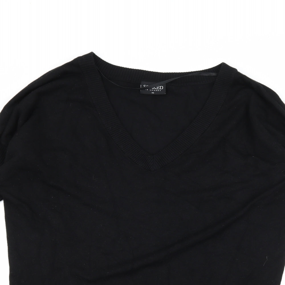 Close-up detail of Soaked in Luxury women’s black knit jumper, size XS