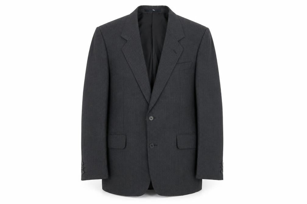 Front view of Preworn men’s grey striped jacket suit jacket, size M