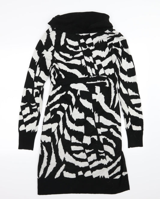 Episode Womens Black Animal Print Knit Jumper Dress  Size S