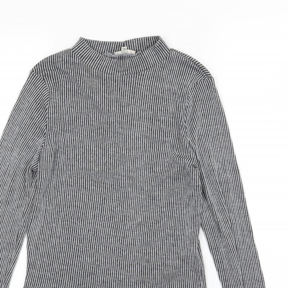 River Island Womens Grey Striped Knit Pullover Jumper Size 12