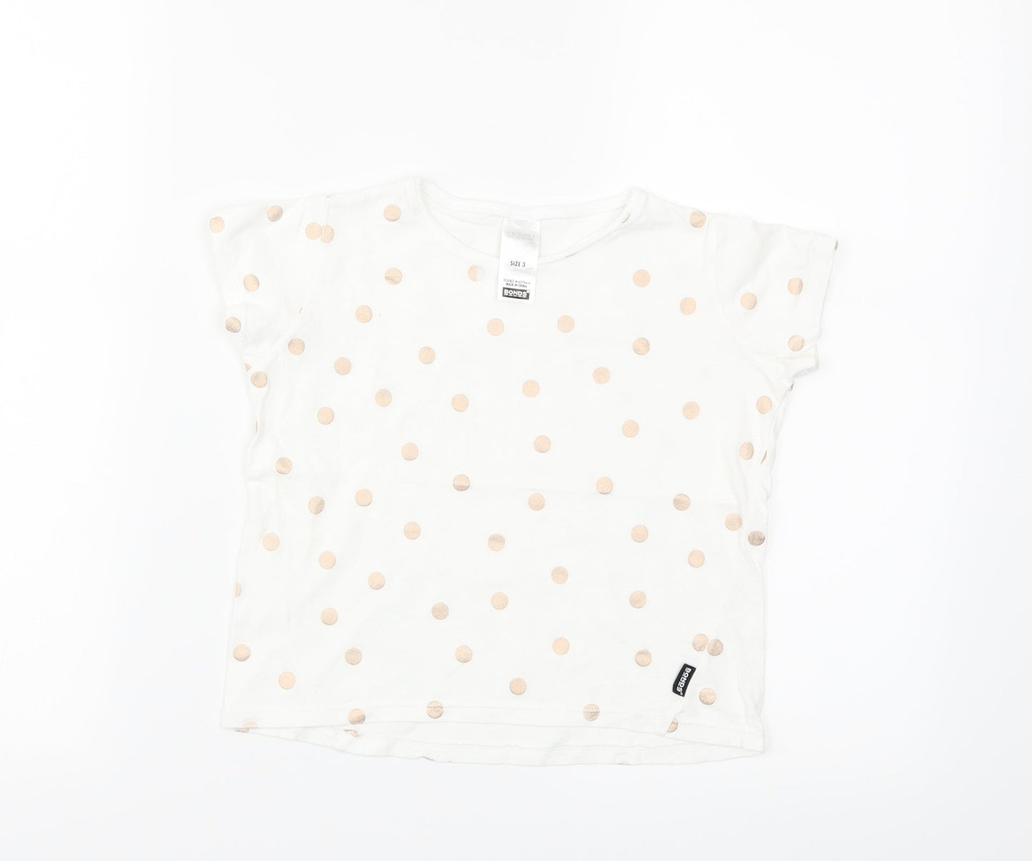 Bonds Girls White Polka Dot  Basic T-Shirt Size 3 Years