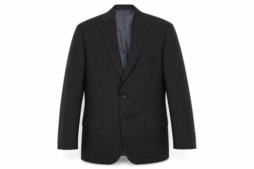Front view of Marks & Spencer men’s black striped jacket suit jacket, size 42