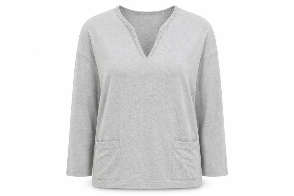 Front view of Preworn women’s grey knit jumper, size XL