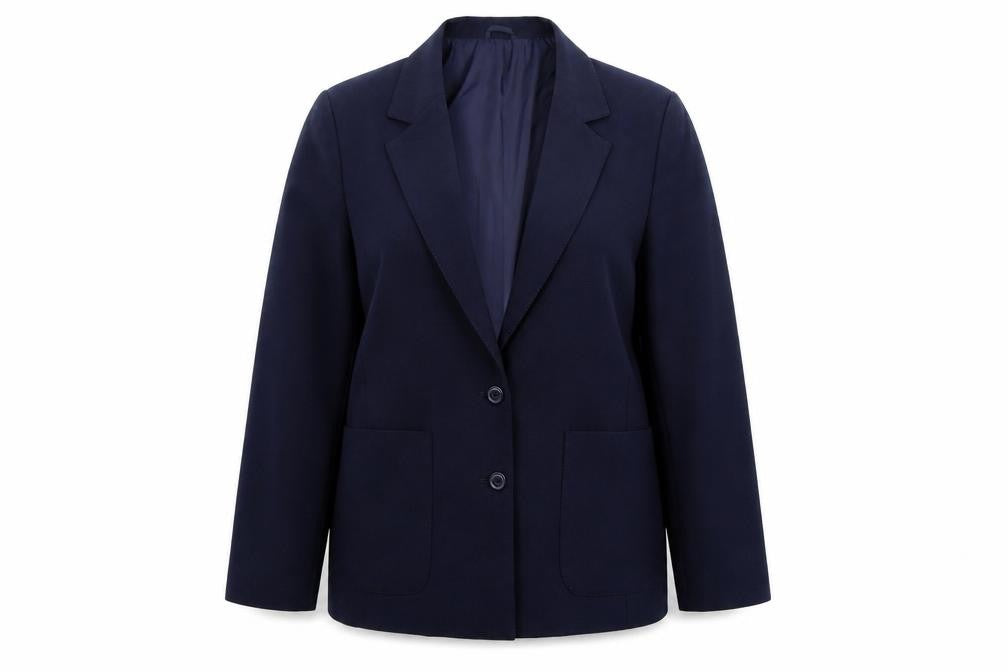 Front view of Preworn women’s blue jacket suit jacket, size UK 12