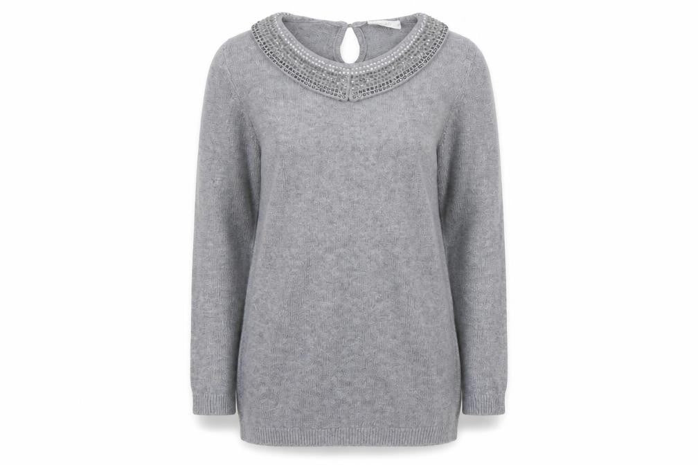 Front view of Wallis women’s grey knit jumper, size UK 12