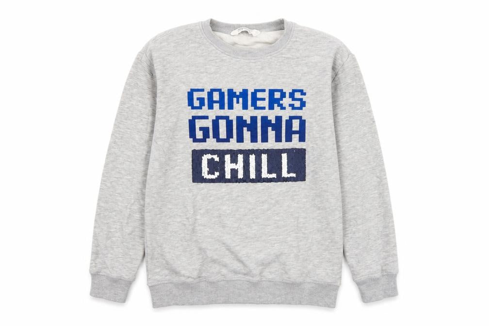 Front view of H&M boys’ grey jersey pullover sweatshirt, size 11, years