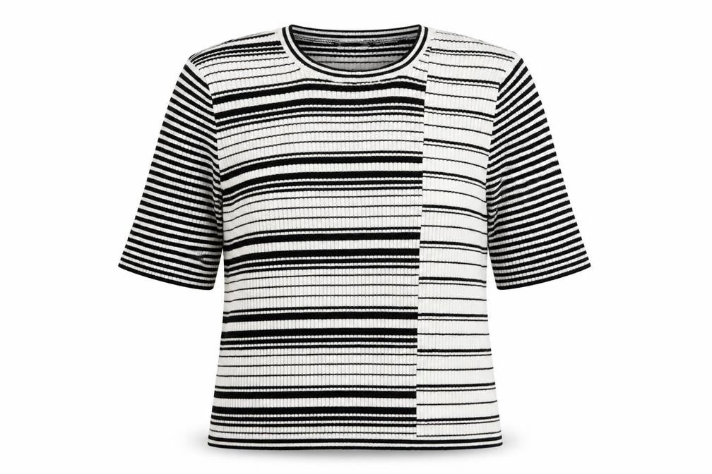 Front view of Per Una women’s multicoloured striped knit jumper, size UK 20