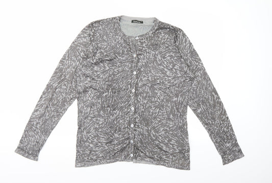 Bonmarché Womens Grey Geometric Knit Cardigan Jumper Size M