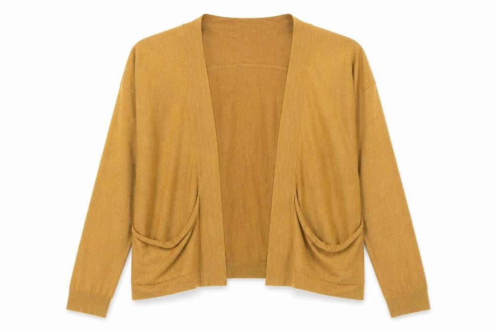 Front view of Limited Collection women’s yellow knit cardigan jumper, size S