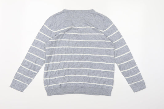 Bonmarché Womens Grey Striped Knit Pullover Jumper Size 14