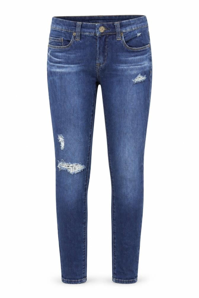 Front view of BLANKNYC men’s blue denim skinny jeans, 28-inch leg