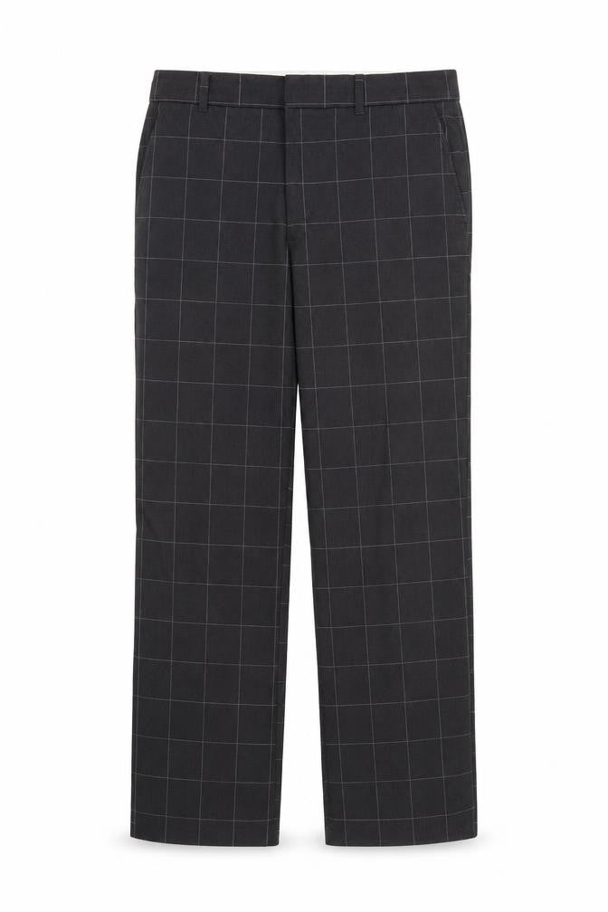 Front view of Weekday men’s grey check trousers, 29-inch leg