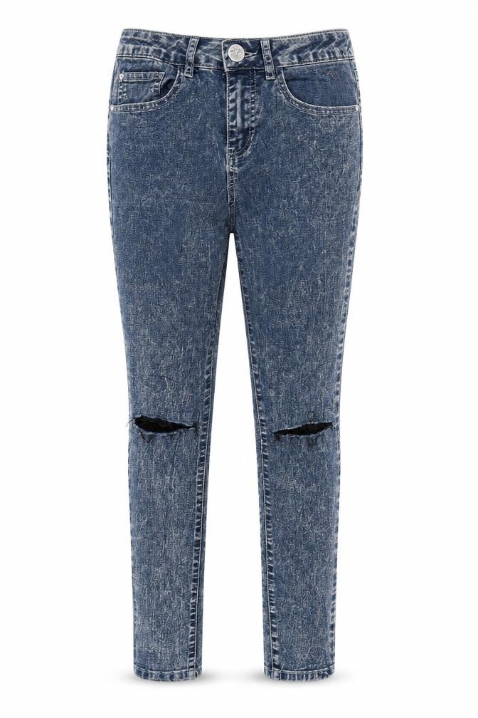 Front view of Kylie girls’ blue denim skinny jeans, size 12, years - acid wash