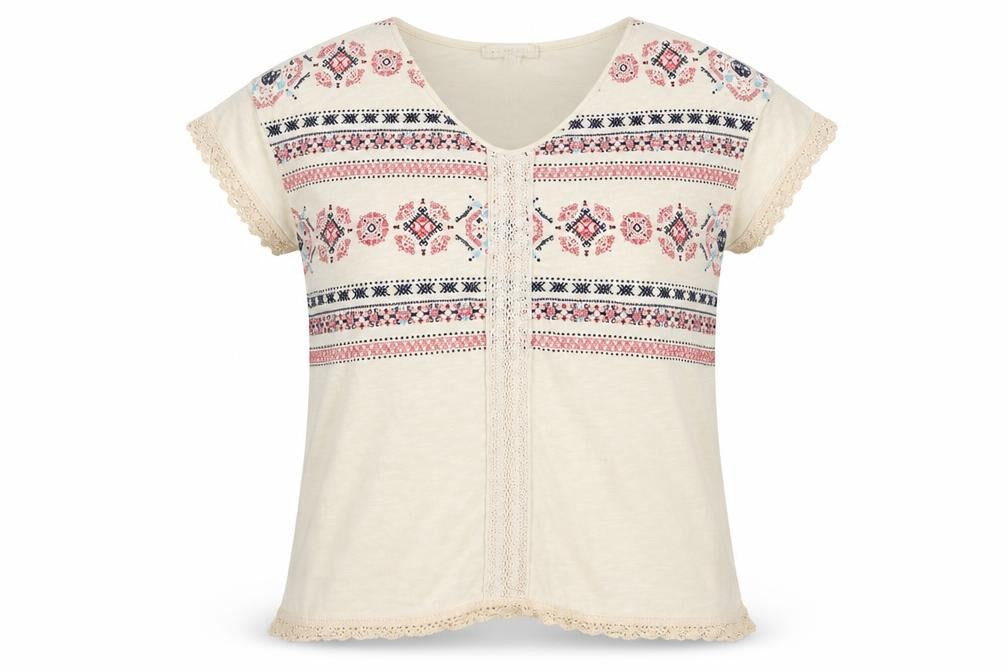 Front view of Springfield women’s beige floral knit jumper, size M
