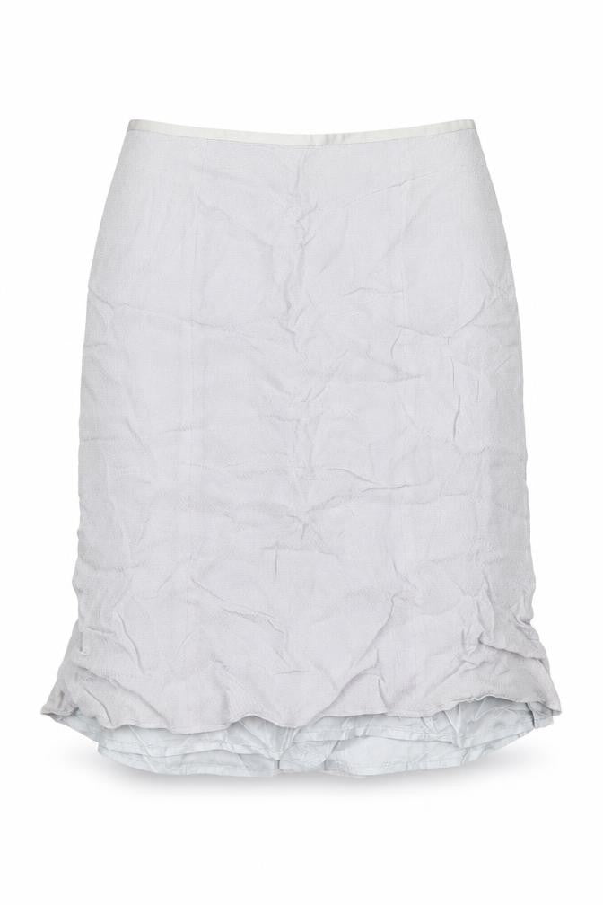 Front view of Preworn women’s grey chiffon flare skirt, size UK 12