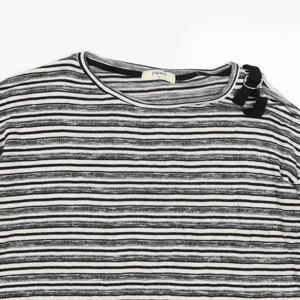 Papaya Womens Grey Striped  Pullover Jumper Size 12  - one cold shoulder