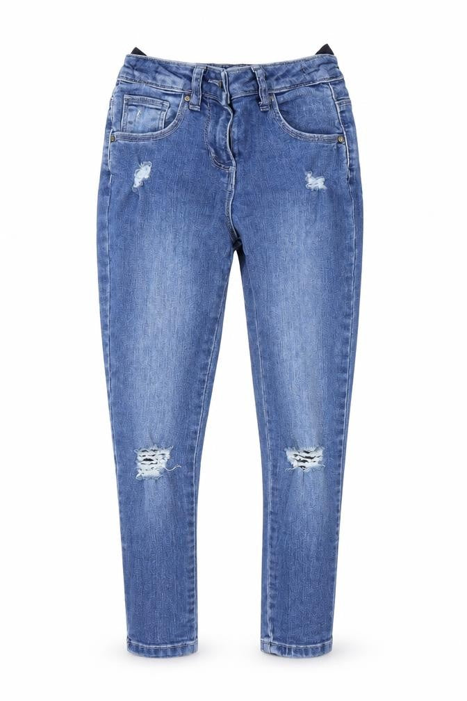 Front view of Matalan girls’ blue denim skinny jeans, size 9, years