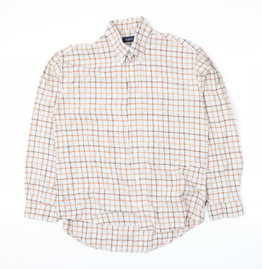 Additional front view of R. Blue men’s orange plaid button-up, size M