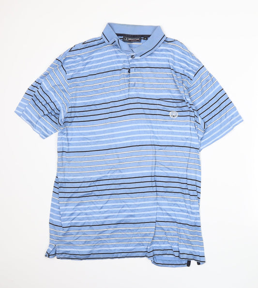 Meantime Womens Blue Striped  Basic Polo Size XL