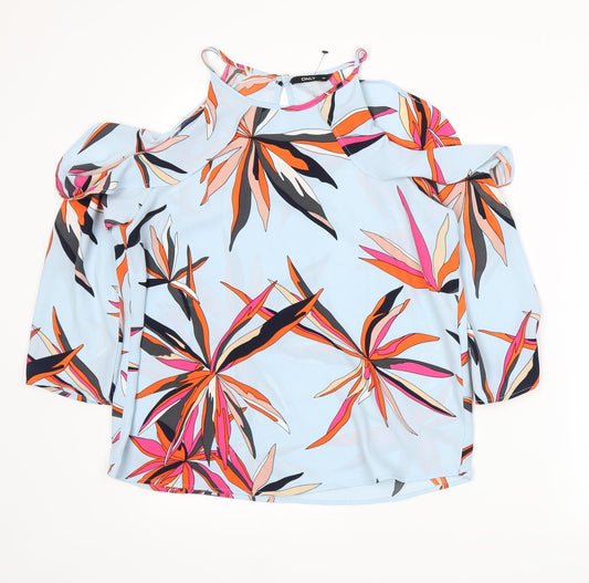 Only Womens Blue Floral  Basic T-Shirt Size 6