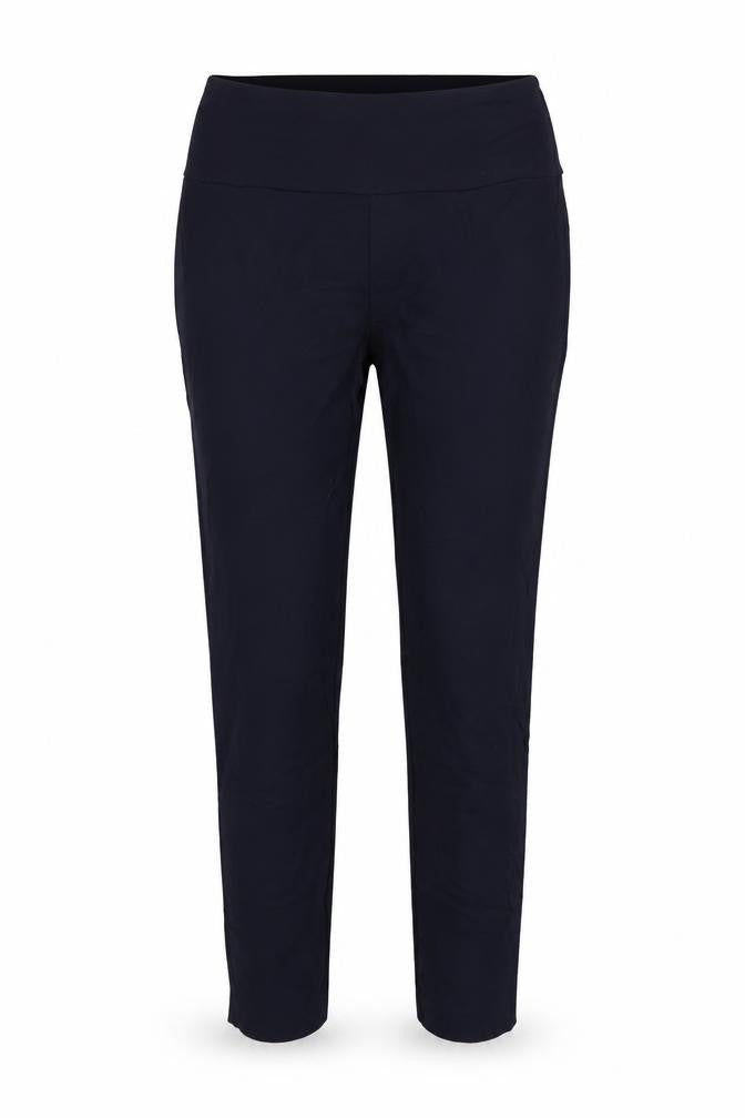 Front view of Cleo women’s blue trousers, size M, 27-inch leg