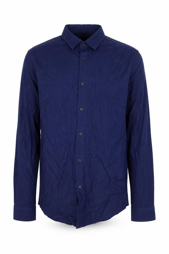 Front view of Seed men’s blue button-up, size S
