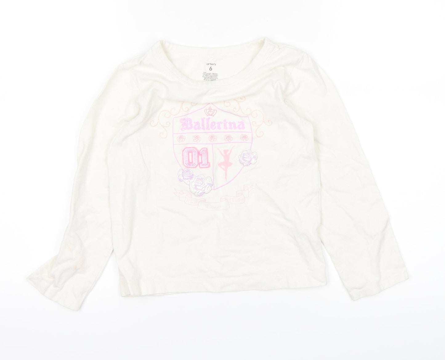 Carter's Girls White   Basic T-Shirt Size 6 Years