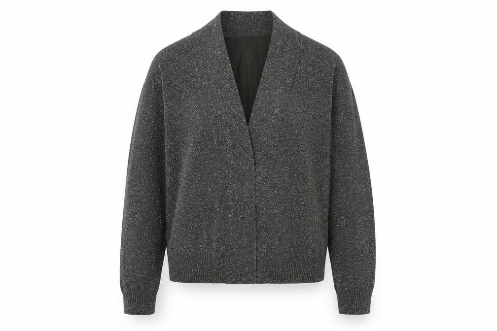 Front view of Premise women’s grey cardigan jumper, size M