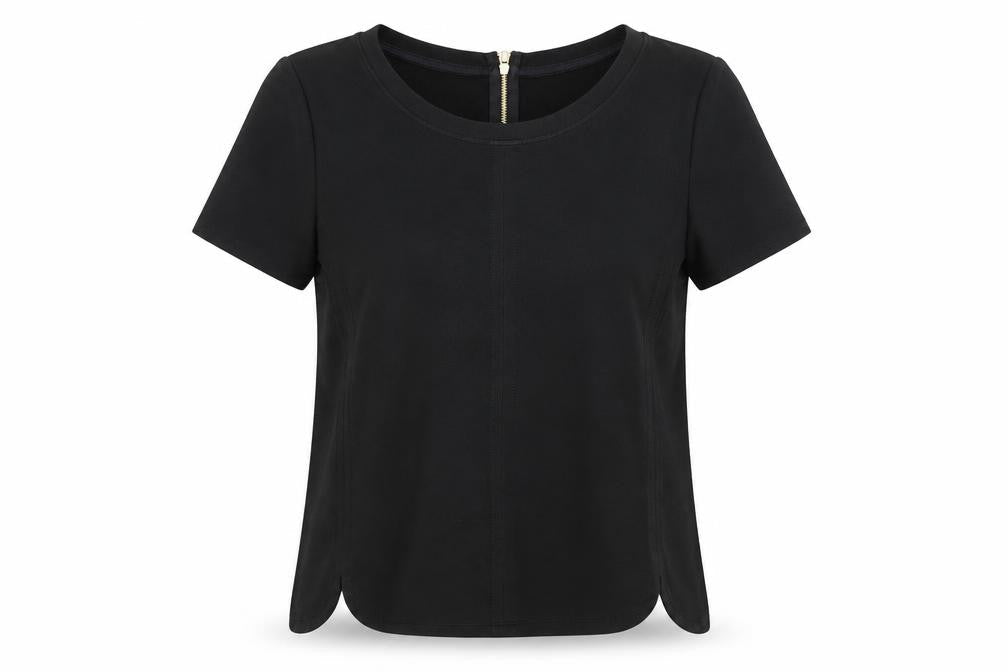 Front view of New Look women’s black basic t-shirt, size UK 8