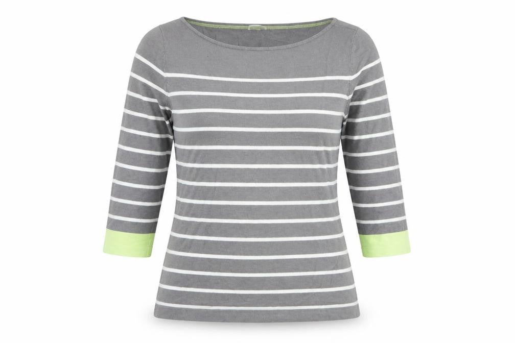 Front view of Street One women’s grey striped basic t-shirt, size UK 12