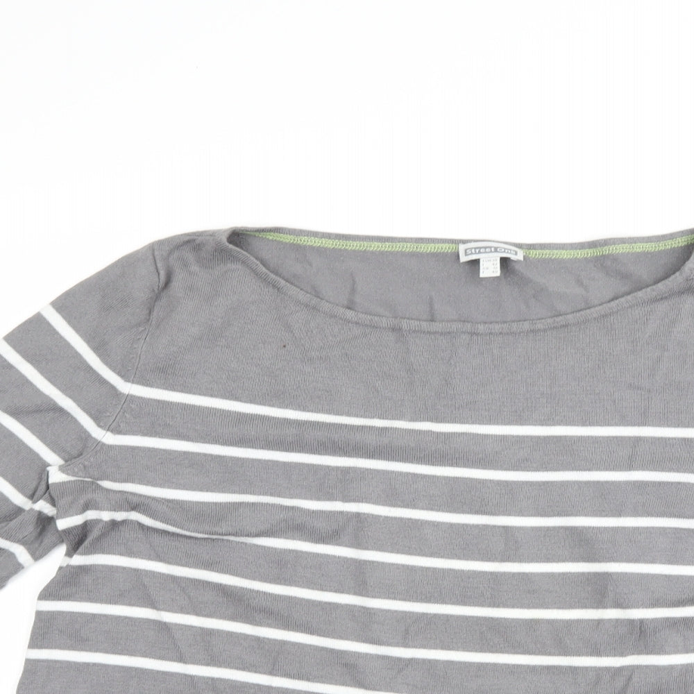 Street One Womens Grey Striped  Basic T-Shirt Size 12