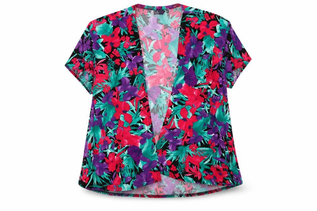 Front view of ISLE women’s pink floral cardigan jumper, size UK 10