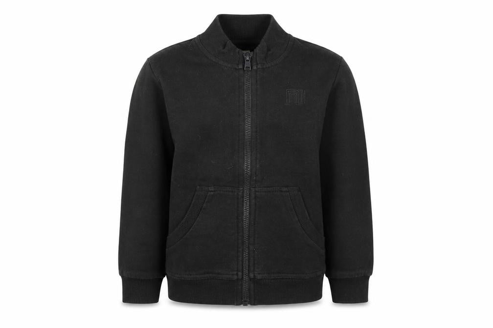 Front view of NAME IT boys’ black full zip jumper, size 5, years