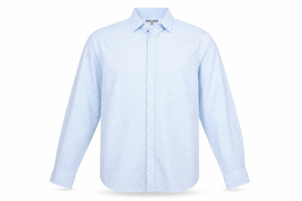 Front view of Preworn men’s blue argyle/diamond button-up, size XL